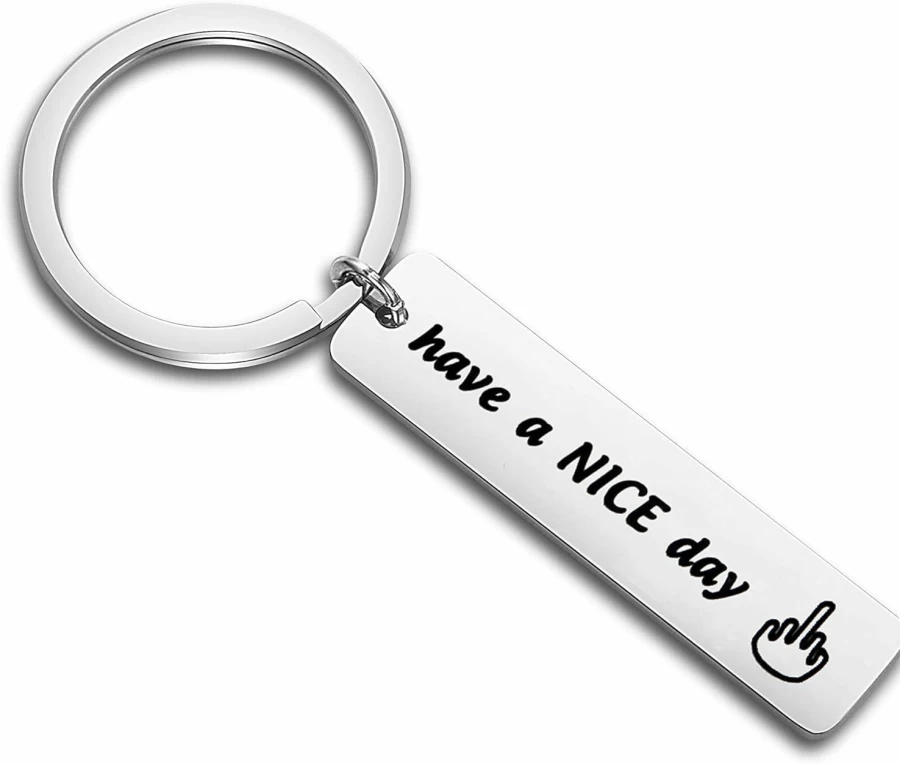 Bobauna Funny Middle Finger Keychain - Sarcastic Gift for Coworkers, Best Friends, Office Humor - Have a Nice Day Novelty Keyring
