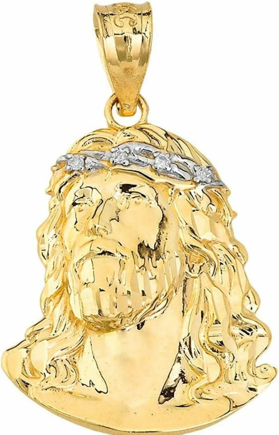 "Claddagh Gold 14K Solid Gold Jesus Christ Diamond Pendant Charm (1.04 Inch Medium Size)"