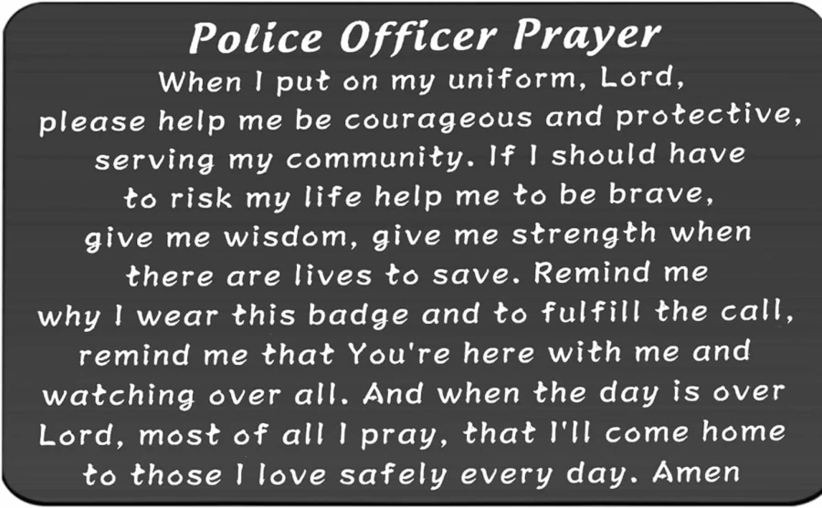 Bobauna Thin Blue Line Police Officer Prayer Engraved Wallet Card - Cop Gift for Graduation, Duty & Uniform - Stainless Steel Black Memorial Jewelry