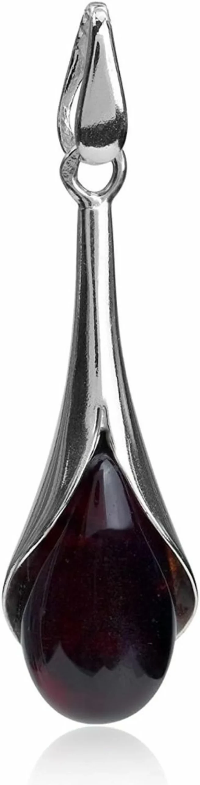 "Amber by Graciana Sterling Silver Cherry Amber Drop Pendant Necklace"