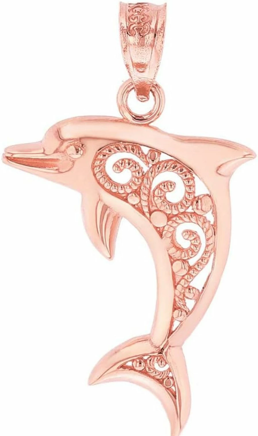 14K Gold Dolphin Pendant - Filigree Jumping Dolphin Charm - CaliRoseJewelry Ocean Animal Necklace