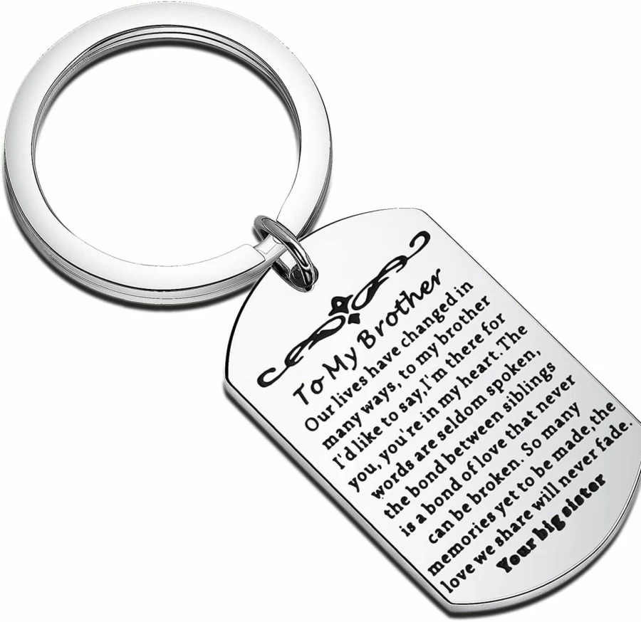 "AKTAP Brother Sister Gift Keychain - To My Brother Dog Tag, The Love We Share Never Fades"