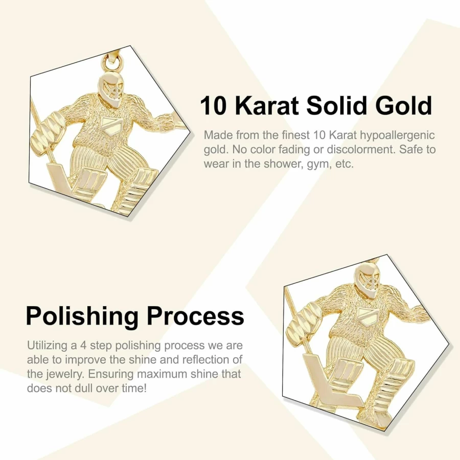 CA CHARMAMERICA 10K Gold Hockey Charm Pendant - Sport Jewelry for Men & Women - Hockey Player Gift - Solid Gold Pendant