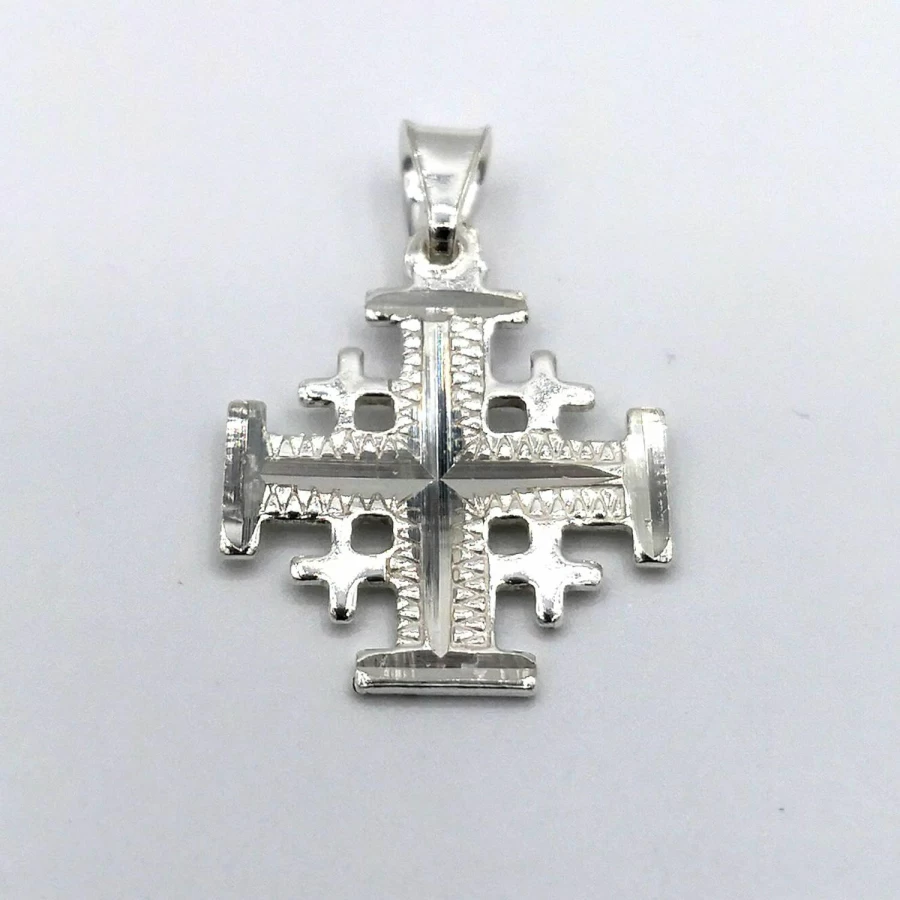 "Handcrafted Sterling Silver 925 Jerusalem Crusader's Cross Pendant – Holy Land Trips | Diamond-Cut Engraving"