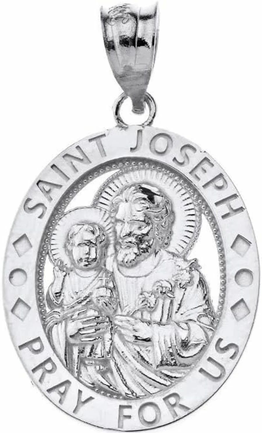 14K Gold Saint Joseph Pray For Us Oval Charm Pendant - CaliRoseJewelry Religious Catholic Necklace