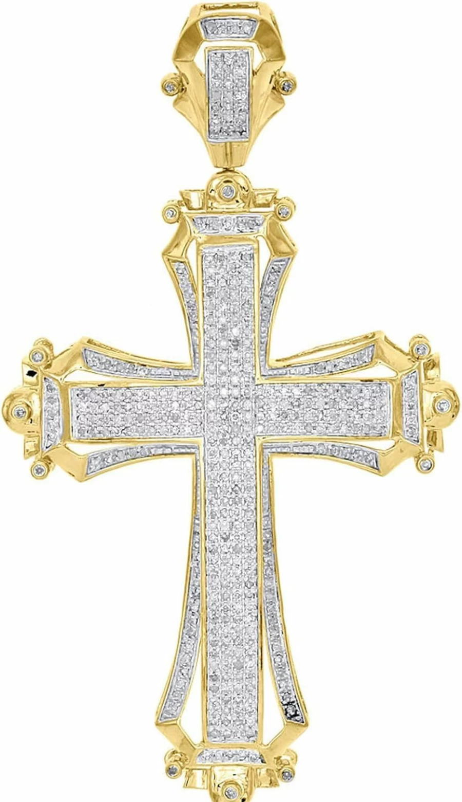 TGDJ 10K Yellow Gold Diamond Cross Pendant Necklace - 1.20 CTTW Sparkle-Cut Solid Cross (73x40mm, G-H Color, I1-I2 Clarity)