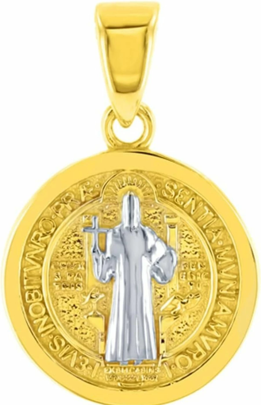 14K Yellow Gold St. Benedict Medal Pendant Charm - Jewelry America Religious Catholic Necklace