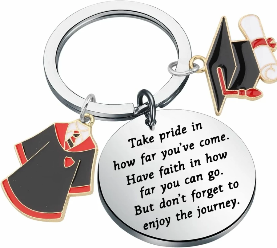 FUSTMW Inspirational Graduation Keychain Gift Set for Him and Her - Cap & Gown Keepsake for Graduates