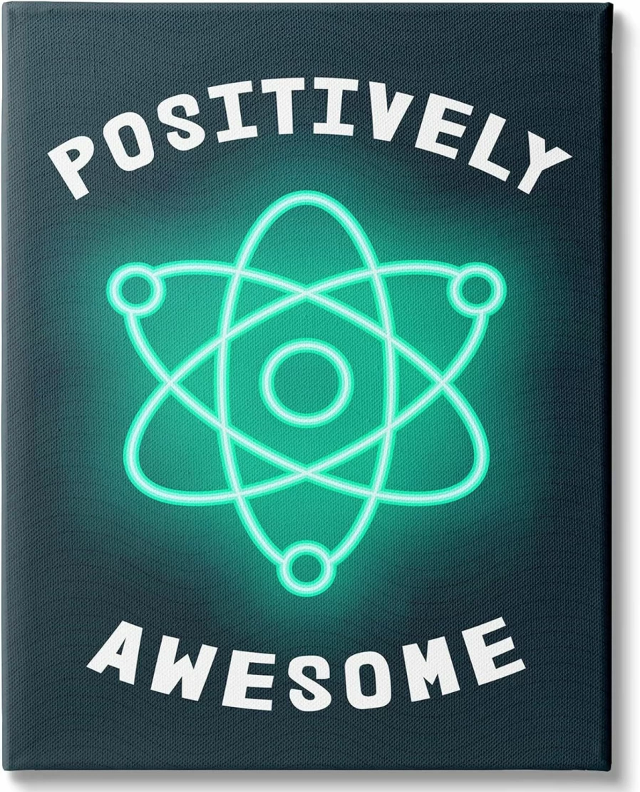 "Stupell Industries Funny Science Atom Pun Canvas Wall Art for Kids, 24x30, Blue – Designed by Daphne Polselli"
