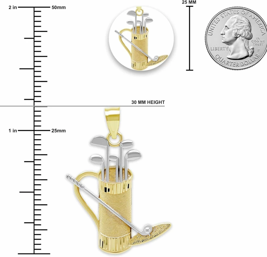 CA CHARMAMERICA 10K Solid Gold Golf Bag Pendant Charm - Dainty Golf Club Necklace for Women Men, Sports Jewelry Gift for Golf Lovers, Tournament Trophy Award