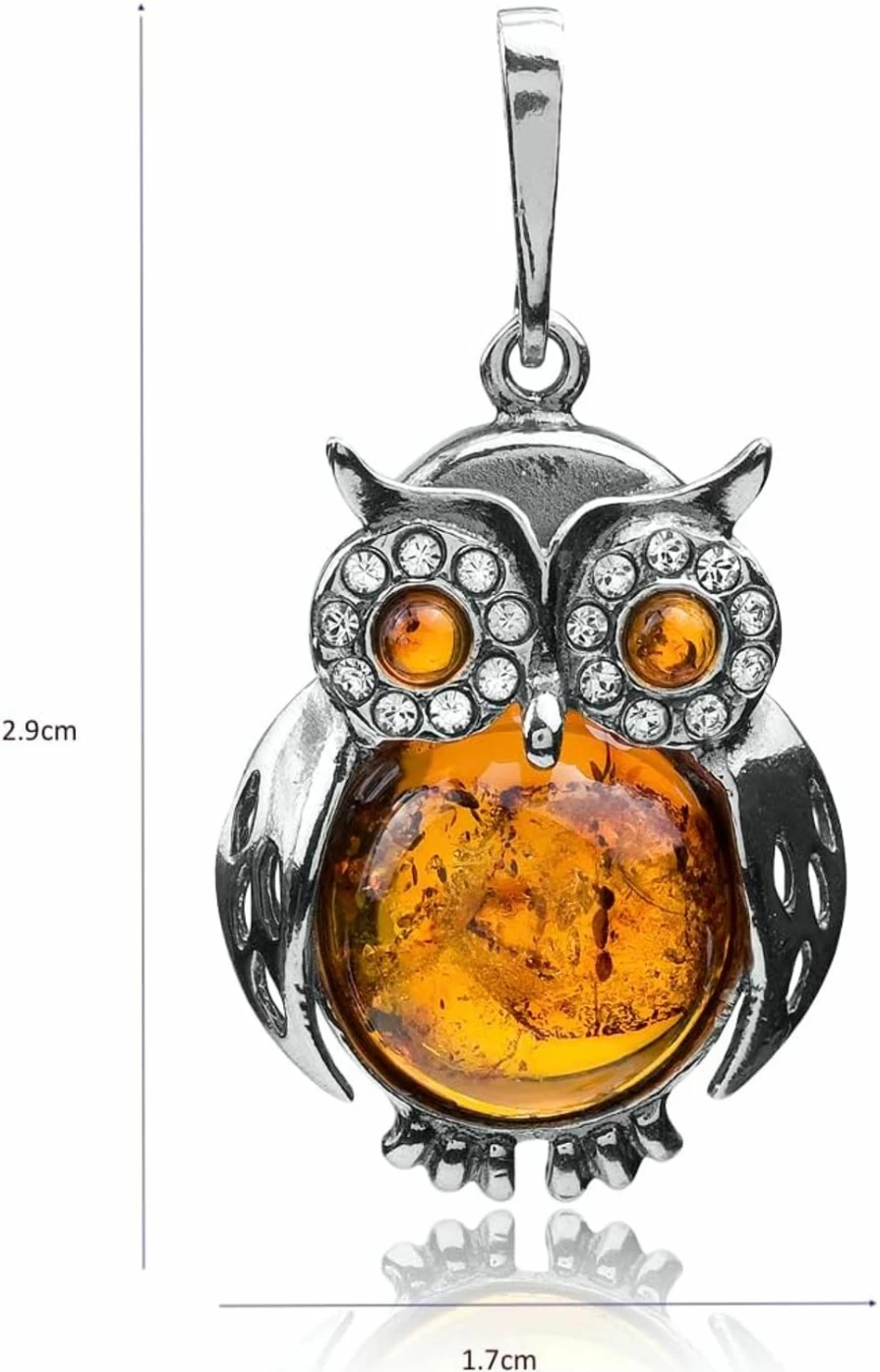 "Ian & Valeri Co. Sterling Silver Owl Pendant - Handcrafted Amber Bird Jewelry"