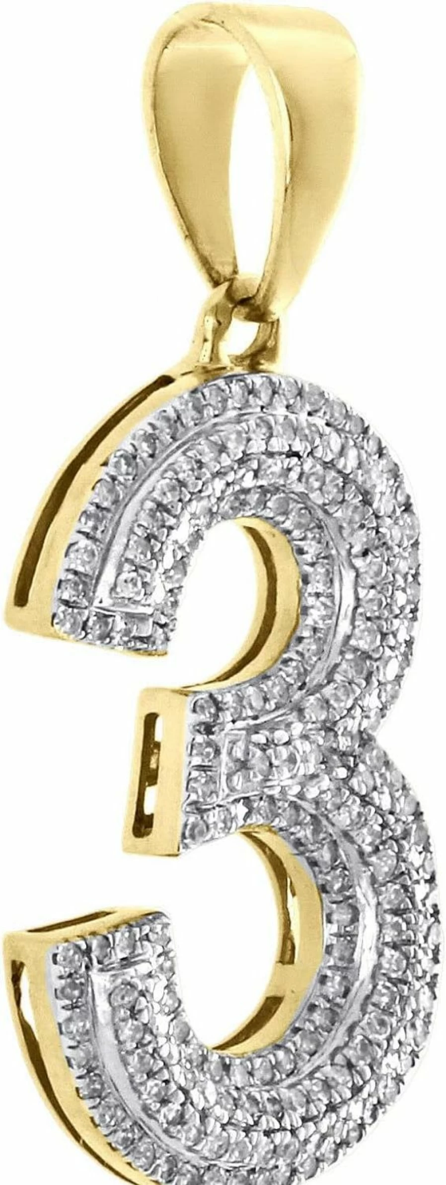 DTJEWELS 10K Yellow Gold Plated Round Cut Diamond Number 3 Pendant Necklace with Pave Dome Charm 0.63 Carats