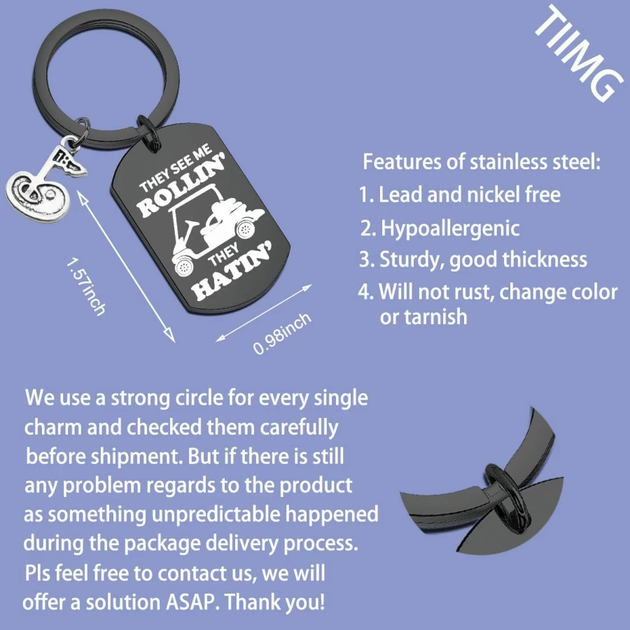 "TIIMG Golf Cart Keychain - They See Me Rollin They Hatin Gift for Golf Lovers - Unique Golfer Accessory for Golf Club Enthusiasts"